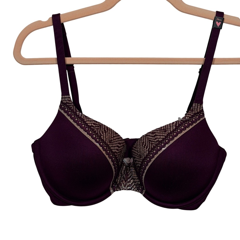 Victoria's Secret Perfect Shape Bra Womens 34DD Plum Purple Lace Shimmer NEW